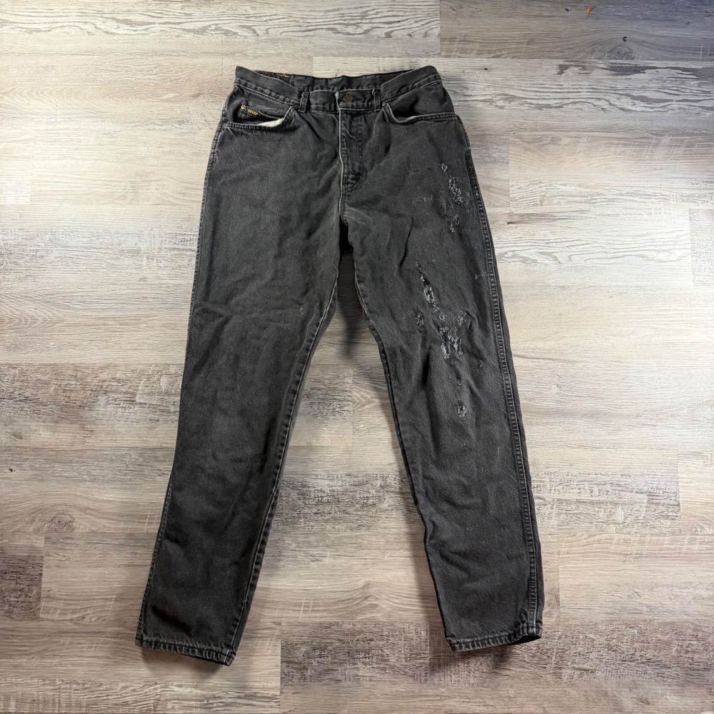 Vintage H.I.S. Mens Black Distressed Faded Denim Jeans Made in USA 34x34